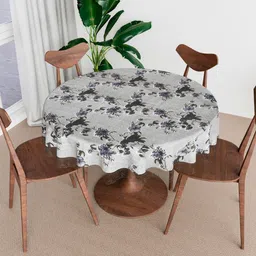 Aura Brown Floral Printed Waterproof Round 4-Seater Table Cover-10