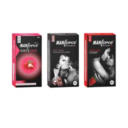 Manforce Set Of 3 Xotic Chocolate Strawberry & Litchi FlavouredCondoms-10Pcs Each-47