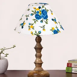 Aura White Printed Wood Traditional Frusturical Shaped Table Lamp-image-2