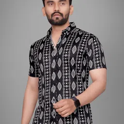 Metronaut Men Regular Fit Spread Collar Abstract Printed Elastane Casual Shirt-image-74