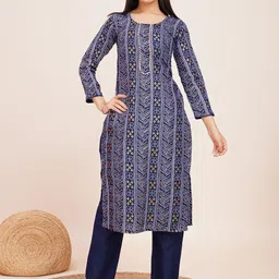 Women Basket Bandhani Printed Round Neck Straight Kurta With Trousers-picture-6