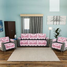 Aura White & Pink 16 Pieces Cotton Sofa Cover With Arms-image-34
