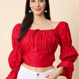HERE&NOW Women Off-Shoulder Cotton Crop Top-picture-22