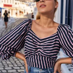 RARE Striped Sweetheart Neck Top-image-52
