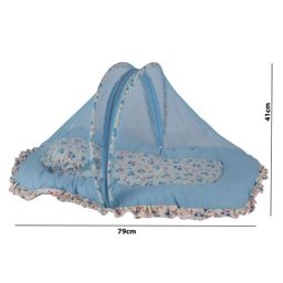 Mittenbooty Cotton Mosquito Net With Attached Bedding Set Floral Print - Blue image 3