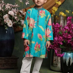 SAKA DESIGNS Boys Floral Printed Regular Pure Cotton Kurta with Pyjamas-11