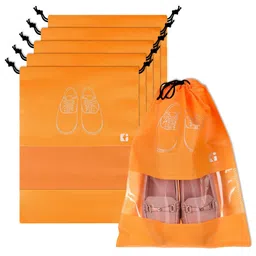 Kuber Industries Orange-Coloured Pack of 6 Printed Non-Woven Shoe Cover Bags-53