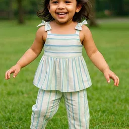BAESD Girls Striped Shoulder Straps Pure Cotton Top With Trousers-image-23
