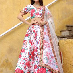 FABPIXEL Printed Sequinned Semi-Stitched Lehenga & Unstitched Blouse With Dupatta-picture-13