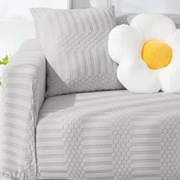 Lukzer Grey Printed Polyester 1 Piece Sofa Cover With Arms-image-47