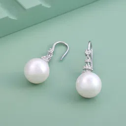 Kushal's Fashion Jewellery Rhodium Plated Ziron Studded Contemporary Drop Earrings-25