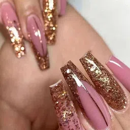 The Pink Truck Set Of 24 Artificial Reusable Nails With Glue - Pink With Golden Coffin-46
