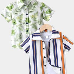 BAESD Boys Pack Of 2 Floral Printed Spread Collar Classic Casual Shirts-image-82