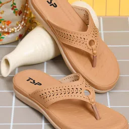 THE STHAPAK BLESS YOUR FEET Women Beige Textured T-Strap Flats-picture-13