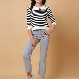 Unifringe Women Peter Pan Collar Striped Regular Top-image-101
