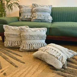 LUSHLYF Grey Set of 5 Geometric Square Cushion Covers-41