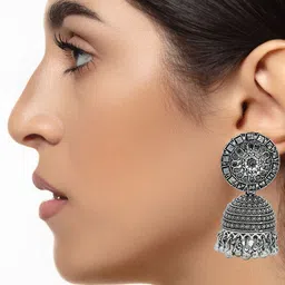 Varico Silver-Plated Oxidised Dome Shaped Jhumkas-image-58