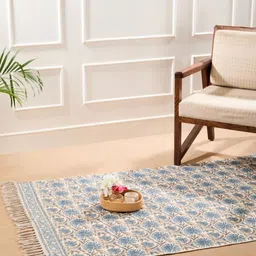 Fabindia Blue & Beige Hand Block PrintedDhurries-image-39