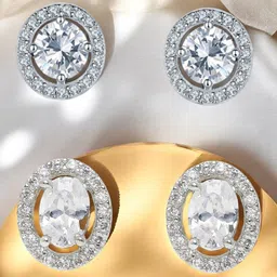 fabula Set of 2 Cubic Zirconia Studded Oval & Round Shaped Studs-image-23