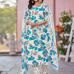 Moda Rapido Floral Printed Pure Cotton Straight Kurta with Trousers & Dupatta-22