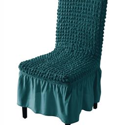 HOKIPO Teal Green Bubble Textured Chair Cover With Frill-22