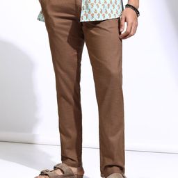 HIGHLANDER Men Textured Cotton Mid-Rise Slim Fit Trousers-picture-36