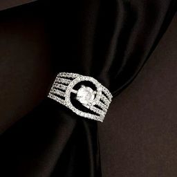 Zoey Silver-Plated Cubic Zirconia-Studded Adjustable Finger Ring-7