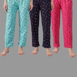 TRENDY WORLD Women Pack Of 3 Printed Cotton Lounge Pants-image-119