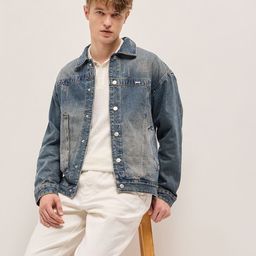 THE BEAR HOUSE Men Spread Collar Solid Casual Denim Jacket-image-9