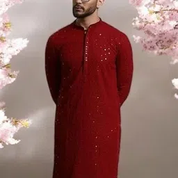 Atly Geometric Embroidered Mandarin Collar Sequnnied Silk Straight Kurta-48