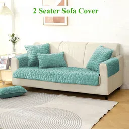 HOKIPO Blue Velvet 1 Piece Sofa Cover With Arms-image-21