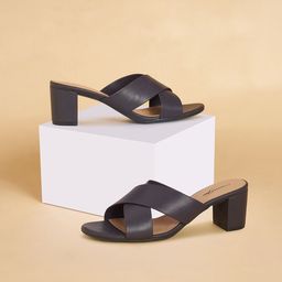 Forever Glam by Pantaloons Textured PU Block Sandals with Buckles-4