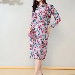 House of Kaftan Women Floral Printed Cotton Shirt Midi Dress-picture-1