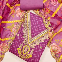 Panzora Bandhani Printed Sequinned Chanderi Silk Unstitched Dress Material-picture-20