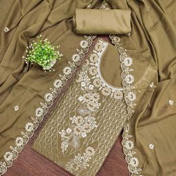HERE&NOW Embroidered Silk Chiffon Unstitched Dress Material-image-32