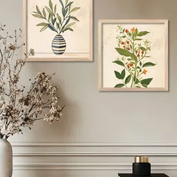 WALLLANE Brown & Green 2 Pieces Wood Floral and Botanical Wall Art-image-94
