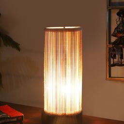 Aura Beige Textured Wooden Cylindrical Shaped Table Lamp-image-37