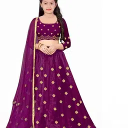 F Plus Fashion Girls Embroidered Semi-Stitched Lehenga & Unstitched Blouse With Dupatta-image-82