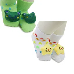 NESKA MODA 6 To 12 Months Baby Set Of 2 Pair Cotton Anti Slip Face Ankle Socks/ Booties-22