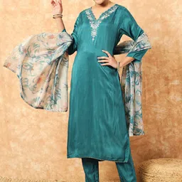 HERE&NOW Women Ethnic Motifs Embroidered Kurta with Trousers & Dupatta-image-63