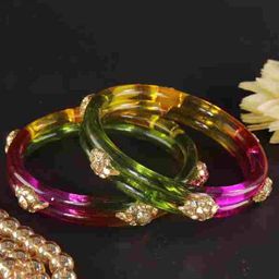 ZULKA Set Of 2 Diamond Crystal Studded Kada Bangles-23