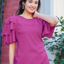 IKRASS Women Vertical Striped Flared Sleeves Top-image-16