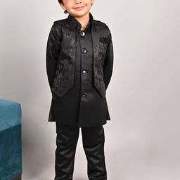 BAESD Boys Jacquard Design Mandarin Collar Indo Western Set-image-4