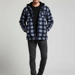 Mast & Harbour Men Hooded Checked Tailored Jacket-picture-0