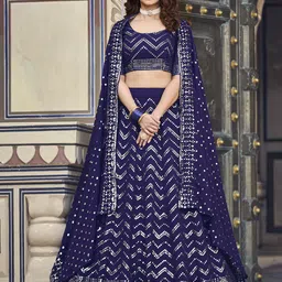 Pink Ethnic Embellished Sequinned Semi-Stitched Lehenga & Unstitched Blouse With Dupatta-image-88
