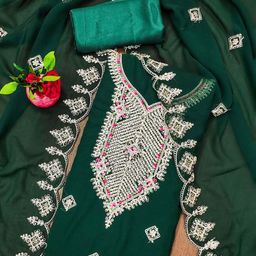 SHADOW & SAINING Embroidered Silk Georgette Unstitched Dress Material-picture-20
