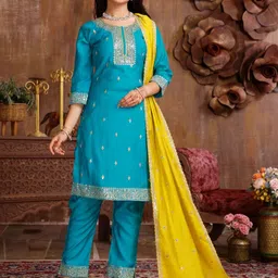 7Tiara Girls Ethnic Motifs Embroidered Regular Sequinned Kurti with Pyjamas & With Dupatta-picture-10