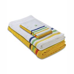 United Colors of Benetton Yellow & White 4 Piece Striped Cotton 450 GSM Towel Set-image-84
