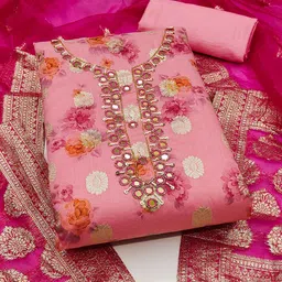 HERE&NOW Floral Printed Beads and Stones Unstitched Dress Material-image-80