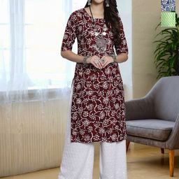 HERE&NOW Selection Of 3 Floral Printed Round Neck Straight Kurtas-image-59